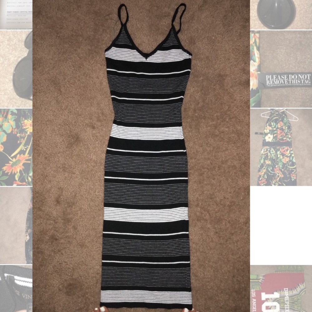 Black and white striped dress.